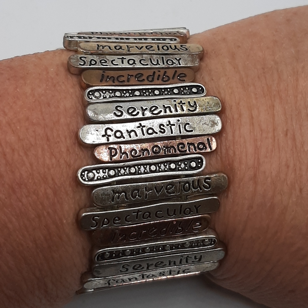 Women's Descriptive Positive Word Bracelet Stretch 4 Tone Mix Fits up to 8"